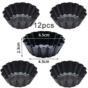 12 Packs Egg Tart Mold, Mini Carbon Steel Cake Muffin Moulds , Non-Stick Cupcake Cake Moulds, Pudding Moulds, Kitchen Reusable Baking Tools