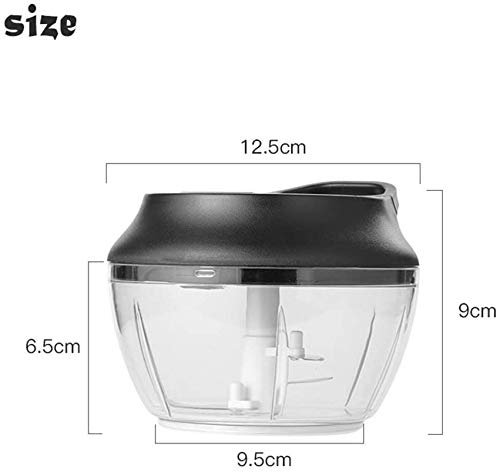 Manual Food Chopper, Small Hand Powered Food Processor with 3 Blades and Drawstring Design, Newest Mincer Press for Garlic Fruit Meat, Durable and Easy Use (Black)