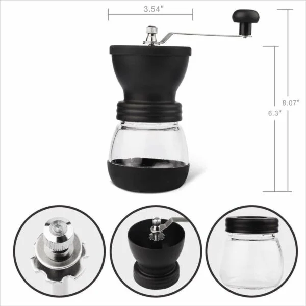 Manual Coffee Bean Grinder, Hand Coffee Mill with 2 Glass Jars Ceramic Burr Stainless Steel Handle for Aeropress, Drip Coffee, Espresso, French Press, Turkish Brew