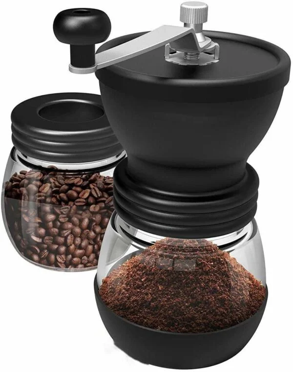 Manual Coffee Bean Grinder, Hand Coffee Mill with 2 Glass Jars Ceramic Burr Stainless Steel Handle for Aeropress, Drip Coffee, Espresso, French Press, Turkish Brew