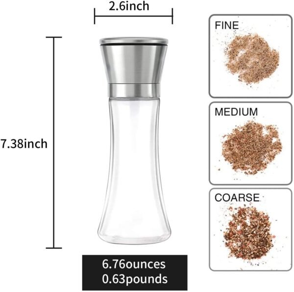 Adjustable Stainless Steel Salt and Pepper Grinder Set of 2 - Tall Shaker, Adjustable Coarseness, Refillable -Sea Salt, Black Peppercorn Mill