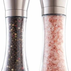 Adjustable Stainless Steel Salt and Pepper Grinder Set of 2 - Tall Shaker, Adjustable Coarseness, Refillable -Sea Salt, Black Peppercorn Mill