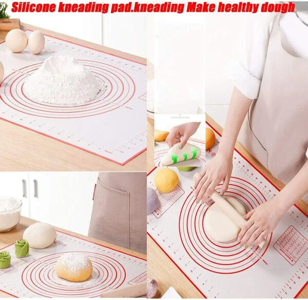 Silicone Baking Mat Non Slip Pastry Mat with Measurement Non Stick BPA Free  Baking Mat Sheet for Rolling Dough Counter Cookies Pie, 24 x 16 Inches Red