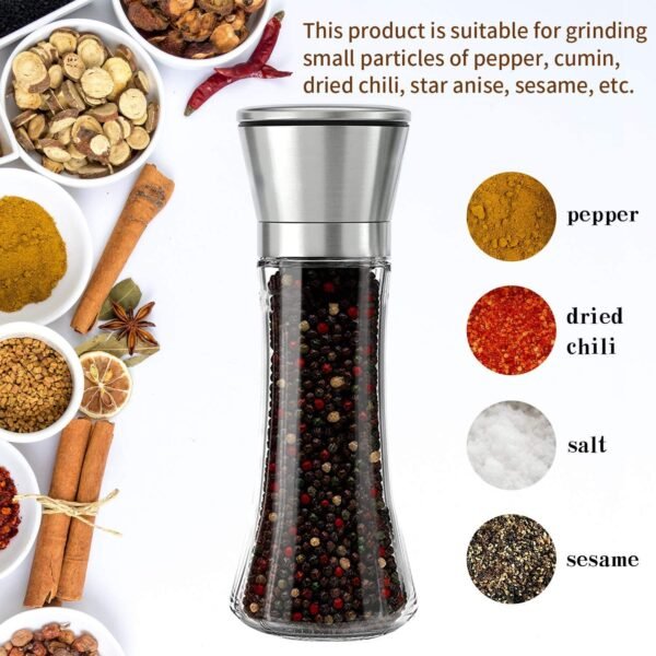 Adjustable Stainless Steel Salt and Pepper Grinder Set of 2 - Tall Shaker, Adjustable Coarseness, Refillable -Sea Salt, Black Peppercorn Mill