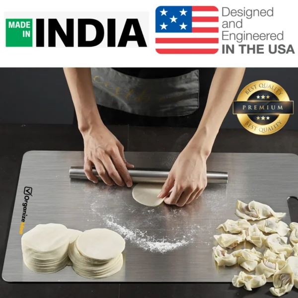 OrganizeMee Extra Large stainless Steel Chopping Board Cutting,Food-Grade Chopping Cutting Slicing Serving Cut Board for Fruits Vegetables Meat Cheese Pizza Dough for Chefs Kitchen /50 x31 cm X 1.5 MM Thick