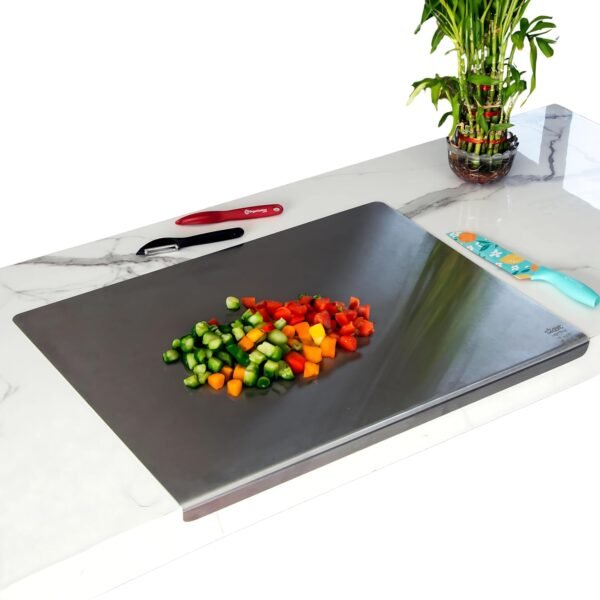42 cm x 32 CM Medium Stainless Steel Kitchen Counter Top/Platform Chopping Board,Worktop Cutting & Chopping, with Lip Bend and
