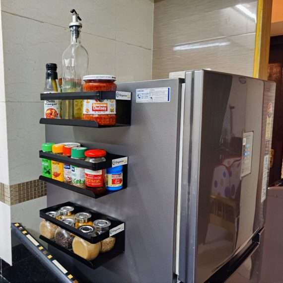 Black spice magnetic rack kitchen organizer storage shelve Utilize side space of fridge,washing machine & microwave oven(Qty: ⋆ OrganizeMee