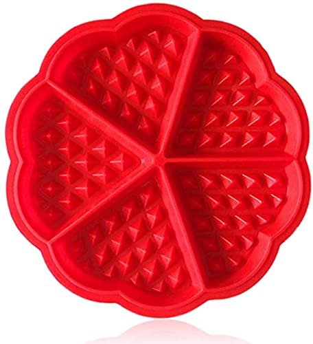 Silicone Waffles Mould and Pancakes Mould - Non-Stick Mini Muffin Mould - Easy Waffles Maker, Microwave Safe (RED) [Heart Shaped]