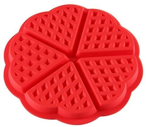 Silicone Waffles Mould and Pancakes Mould - Non-Stick Mini Muffin Mould - Easy Waffles Maker, Microwave Safe (RED) [Heart Shaped]