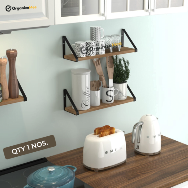 16 Inch Pine Wood Floating Shelf For Wall , With Black Metal Brackets Wall Decor (L 16″ X 5″ Shade Walnut QTY 1) Black Brackets