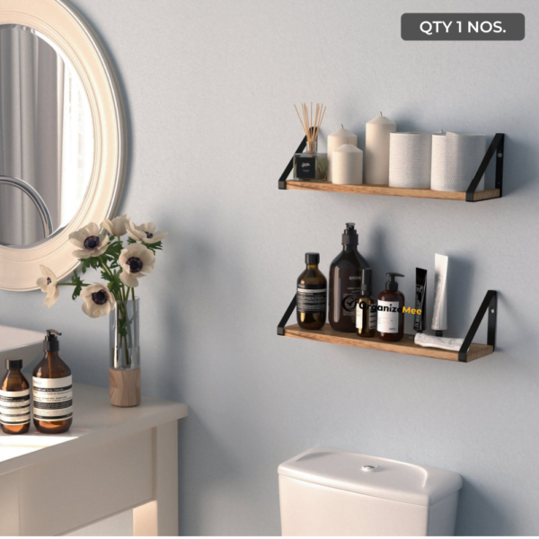 16 Inch Pine Wood Floating Shelf For Wall , With Black Metal Brackets Wall Decor (L 16″ X 5″ Shade Walnut QTY 1) Black Brackets