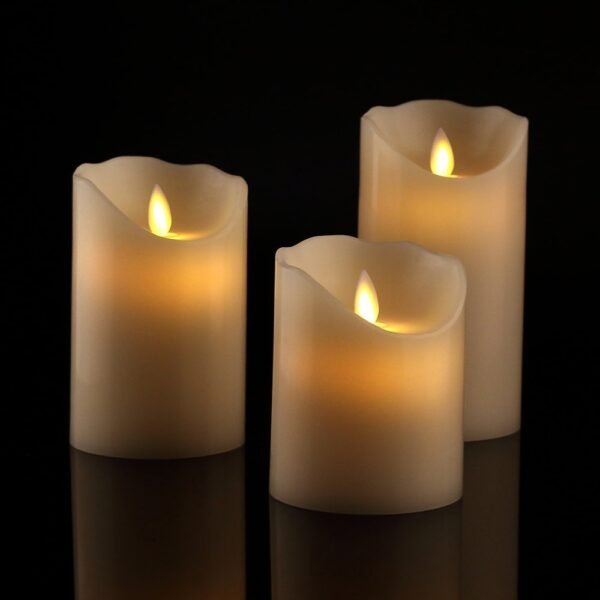 Flameless LED Candle Flickering Real Wax Faux Wick Moving Flame Effect Set of 3 Ivory Real Wax Pillar LED Candles Battery Operated with Remote Controller