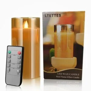 Flameless LED Glass Pillar Candle 3xAAA Battery Powered 6"x3" Flickering Effect Real Wax with Faux Wick Moving Flame Single Steady Candle Light, Remote Controller with Timer (Brown,Pack of 1)