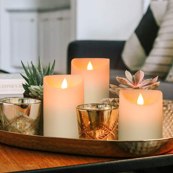 Flameless LED Candle Flickering Real Wax Faux Wick Moving Flame Effect Set of 3 Ivory Real Wax Pillar LED Candles Battery Operated with Remote Controller