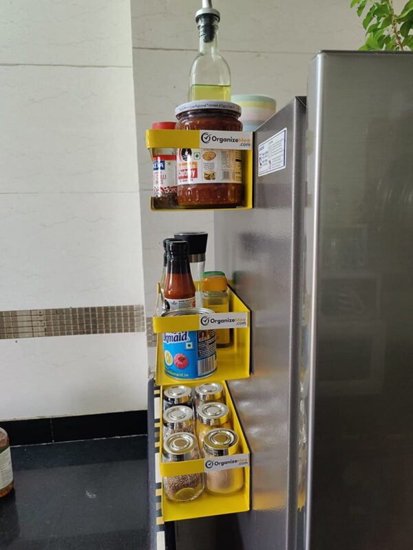 Yellow magnetic kitchen organizer storage spice rack , Utilize side space of fridge,washing machine & microwave oven(Qty: 1)