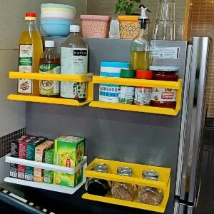 Yellow magnetic kitchen organizer storage spice rack , Utilize side space of fridge,washing machine & microwave oven(Qty: 1)