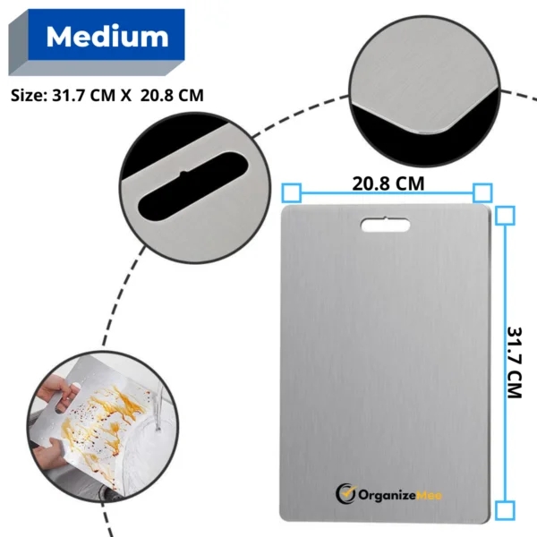 Medium Stainless steel chopping cutting board Size :  (317 MM X 210 MM)