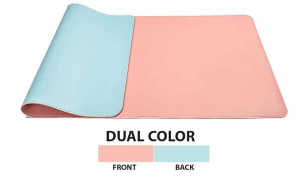 PU Leather Desk Pad Protector,Mouse Pad,Office Desk Mat,Non-Slip Vegan Leather Desk Blotter,Laptop Desk Pad,Waterproof Desk Writing Pad for Office and Home 70CM*35CM (Light Blue/Pink)