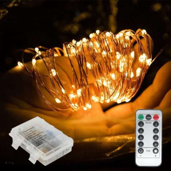 10 Meter Battery Powered Copper LED String Lights Warm White with Waterproof  Battery Box with Remote Controller ⋆ OrganizeMee