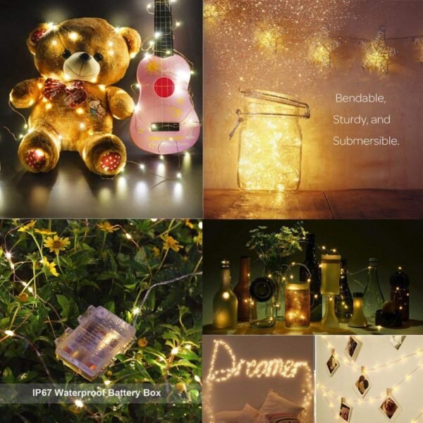 10 Meter Battery Powered Copper LED String Lights Warm White with Waterproof Battery Box with Remote Controller