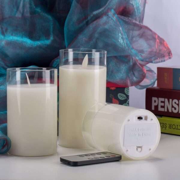 LED Flameless Candles Flickering Moving Wick Glass Candle Sets with Remote Control-Battery Operated 4" 5" 6" Pack of 3 