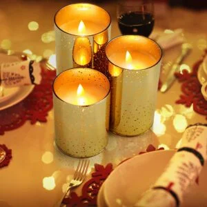 Flickering Led Flameless Candles, Moving Wick Effect Glod Outdoor Glass (GOLD)
