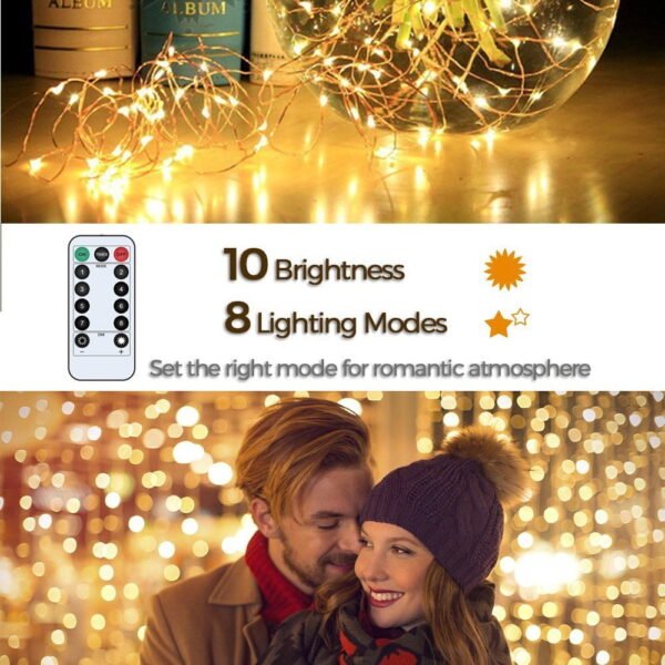 5 Meters 100 LED Copper Wire Warm White Lights Waterproof with Remote and Mode Functions and Timer USB Powered