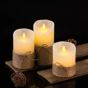 Flickering Real LED Candle Ivory Wax with Hemp Rope