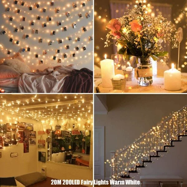 20 Meters 200 LED Copper String Lights IP65 Waterproof USB Powered Warm White