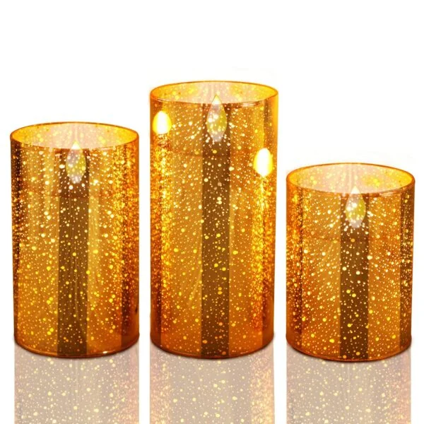 Flickering Led Flameless Candles, Moving Wick Effect Glod Outdoor Glass (GOLD)