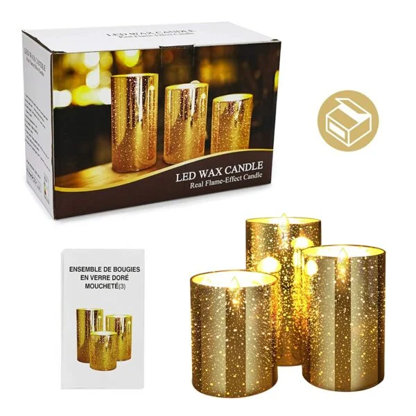 Flickering Led Flameless Candles, Moving Wick Effect Glod Outdoor Glass (GOLD)