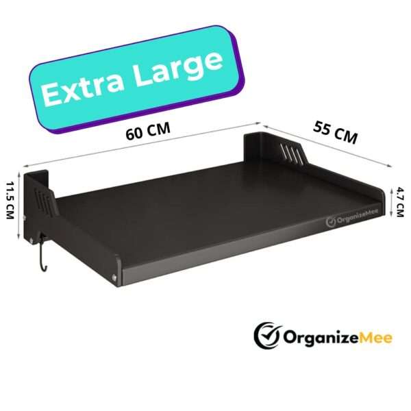 OrganizeMee Extra Large Microwave Wall Shelf rack  for Kitchen from 25-38 Liter Size 60 cm wide  & 55 CM Deep  with Hooks 65 Kg load capacity (Single Stage Matte Black)