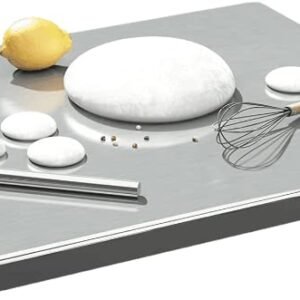 OrganizeMee Stainless Steel Kitchen Counter Top Chopping Board,Vegetable Cutter & Butcher Block Efficient and Durable for Countertop and Worktop Size:35.8X30CM,with Lip Bend & Rolling Pin