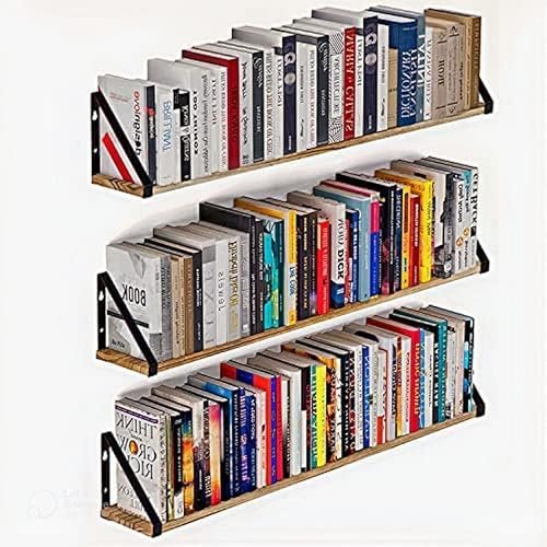 OrganizeMee Wooden Wall Shelf | Floating Pine Wood Rack with Polished Finish & Black Metal Brackets | Ideal for Living Room, Kitchen, or Bedroom Decor | Size: 46" | Qty: 1 Nos