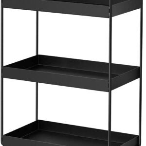 OrganizeMee Metal 3 Tier Multi Purpose Kitchen Steel Rack Organizer Essentials Space Saving Organiser (Black)