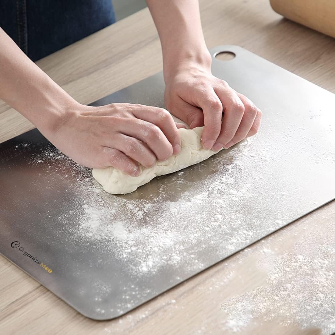 OrganizeMee Chopping Board Stainless Steel Metal Cutting Kitchen,Heavy Duty Choping-Board Vegetable, Meats vegitable Chopper Boards,Safe Durable with Anti-Skid Silicon Pad (New Medium)(31.8CM X 21CM)