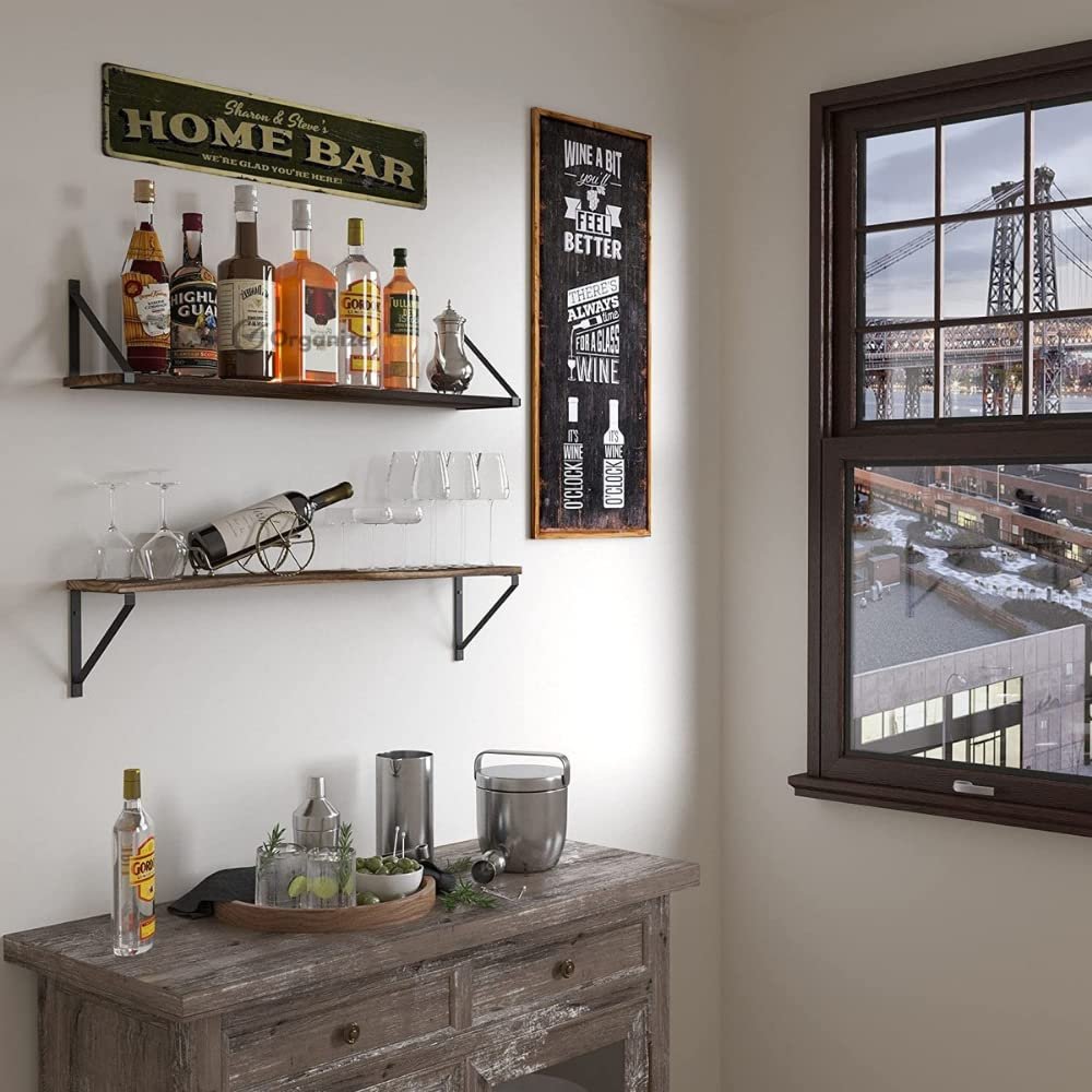 OrganizeMee Wooden Decorative Corner Shelves for Living Room,Best Floating Shelf for Wall, with Metal Brackets Suitable for Kitchen, Living Room, Bedroom Wall Decor (L 36" x4.5" Walnut Brown Qty:1NO)