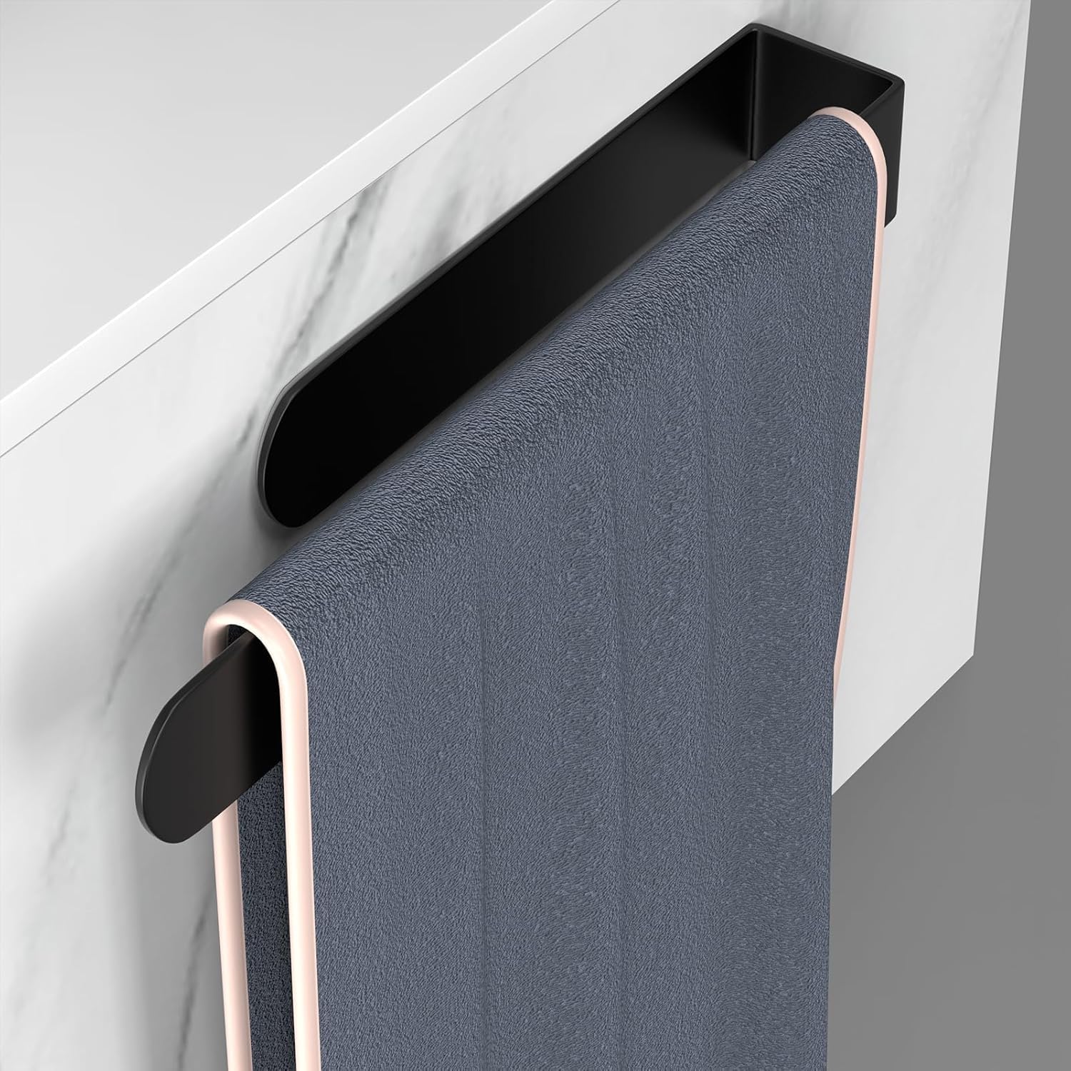 OrganizeMee 14" Self Adhesive Metal Stainless Steel U Shape Towel Rail (Black)