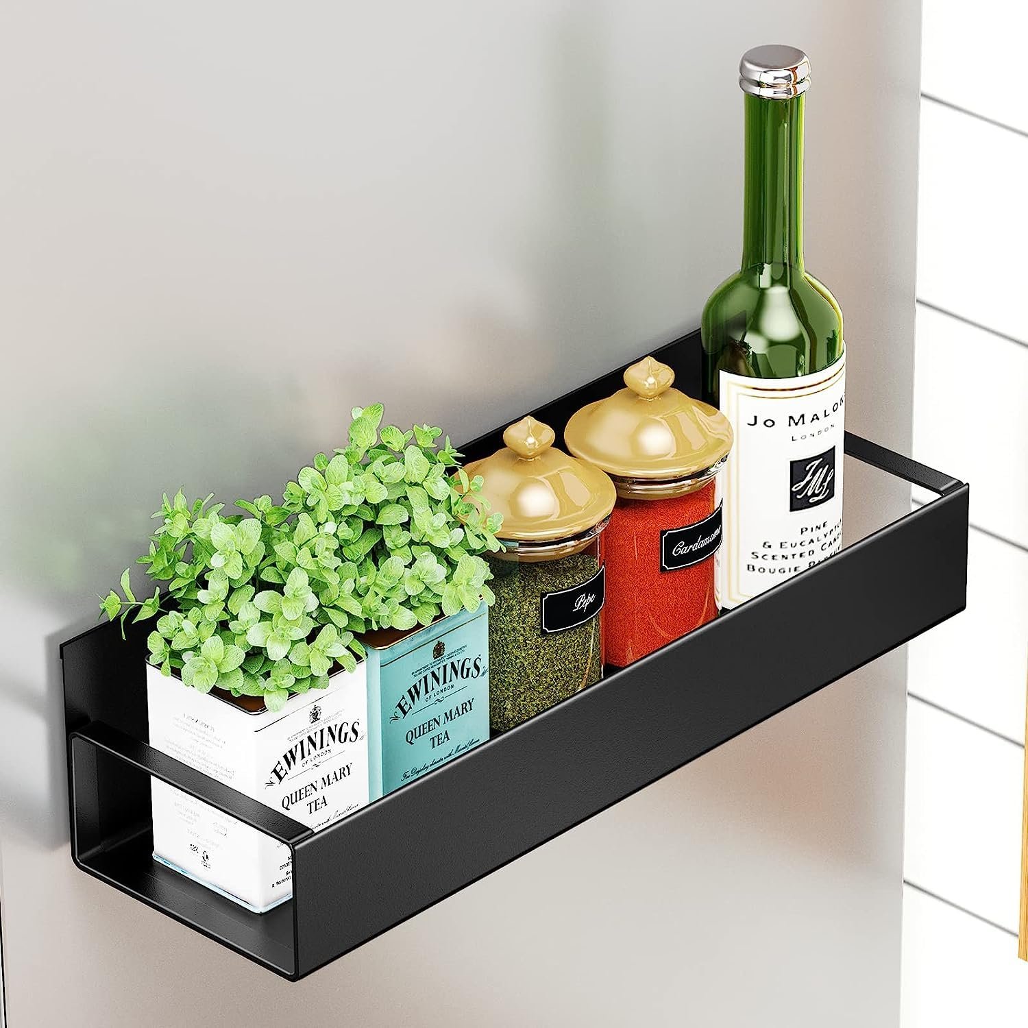 OrganizeMee Movable Kitchen Organizer Storage Spice Magnetic Rack, Decorate Your Fridge,Washing Machine & Microwave Oven with Magnetic Metal Fridge Side Rack 1 Year Warranty: Black Set Of 1