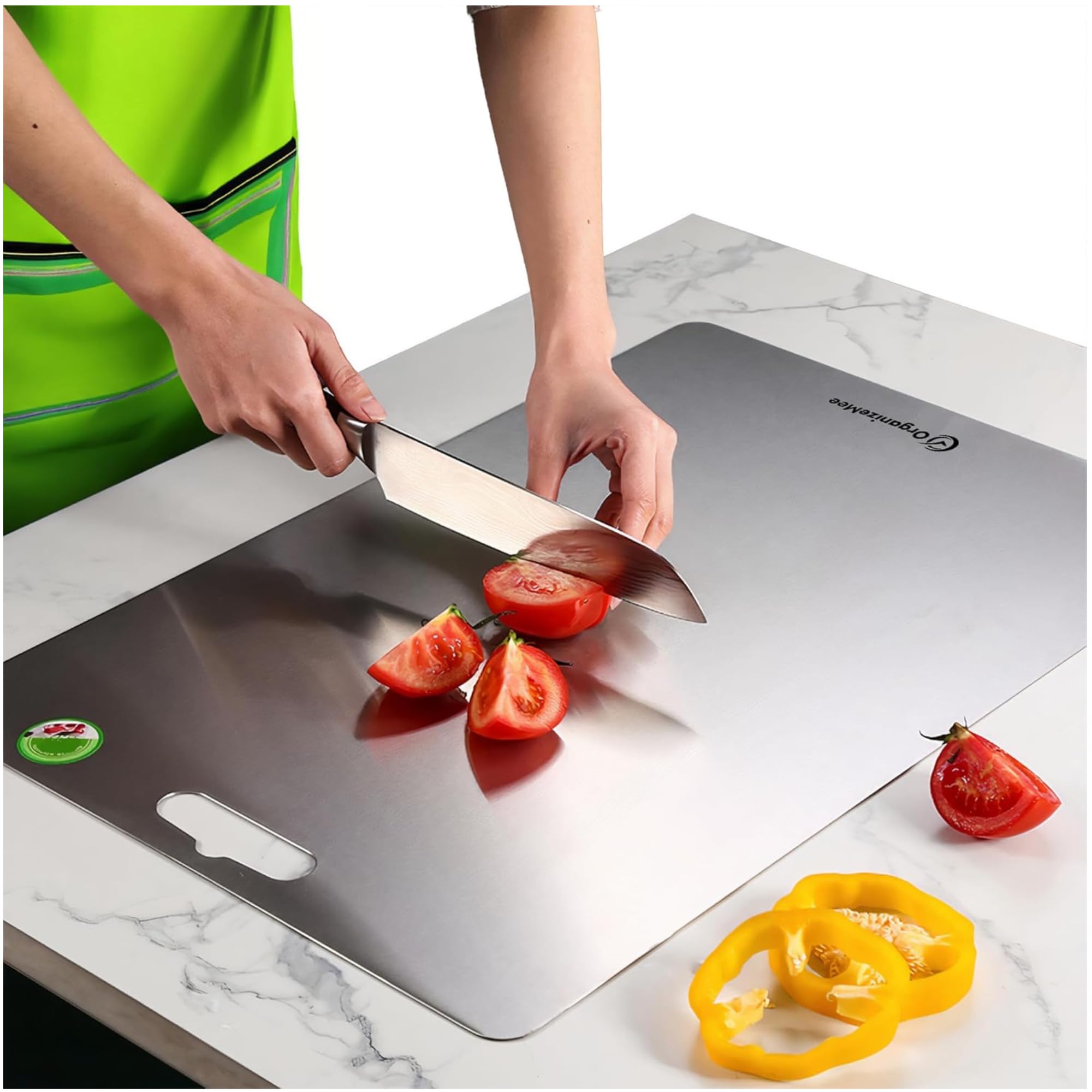 OrganizeMee Stainless Steel Chopping Board Extra Large for Kitchen (45 X 31.2 CM) Kitchen Food Grade,Cutting Vegetable Chopper Board with Anti Skid Silicon & Anti Rust Platform Countertop Pad