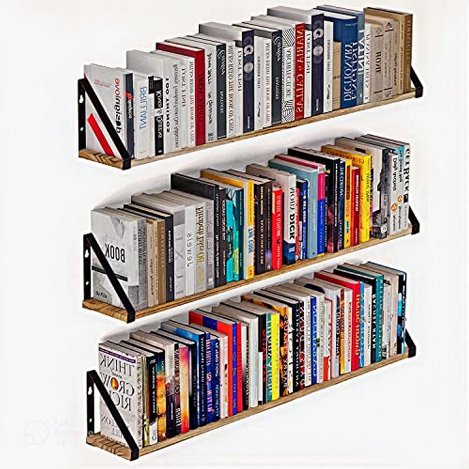 OrganizeMee Wooden Wall Shelf | Floating Pine Wood Rack with Polished Finish & Black Metal Brackets | Ideal for Living Room, Kitchen, or Bedroom Decor | Size: 48" | Qty: 1 Nos