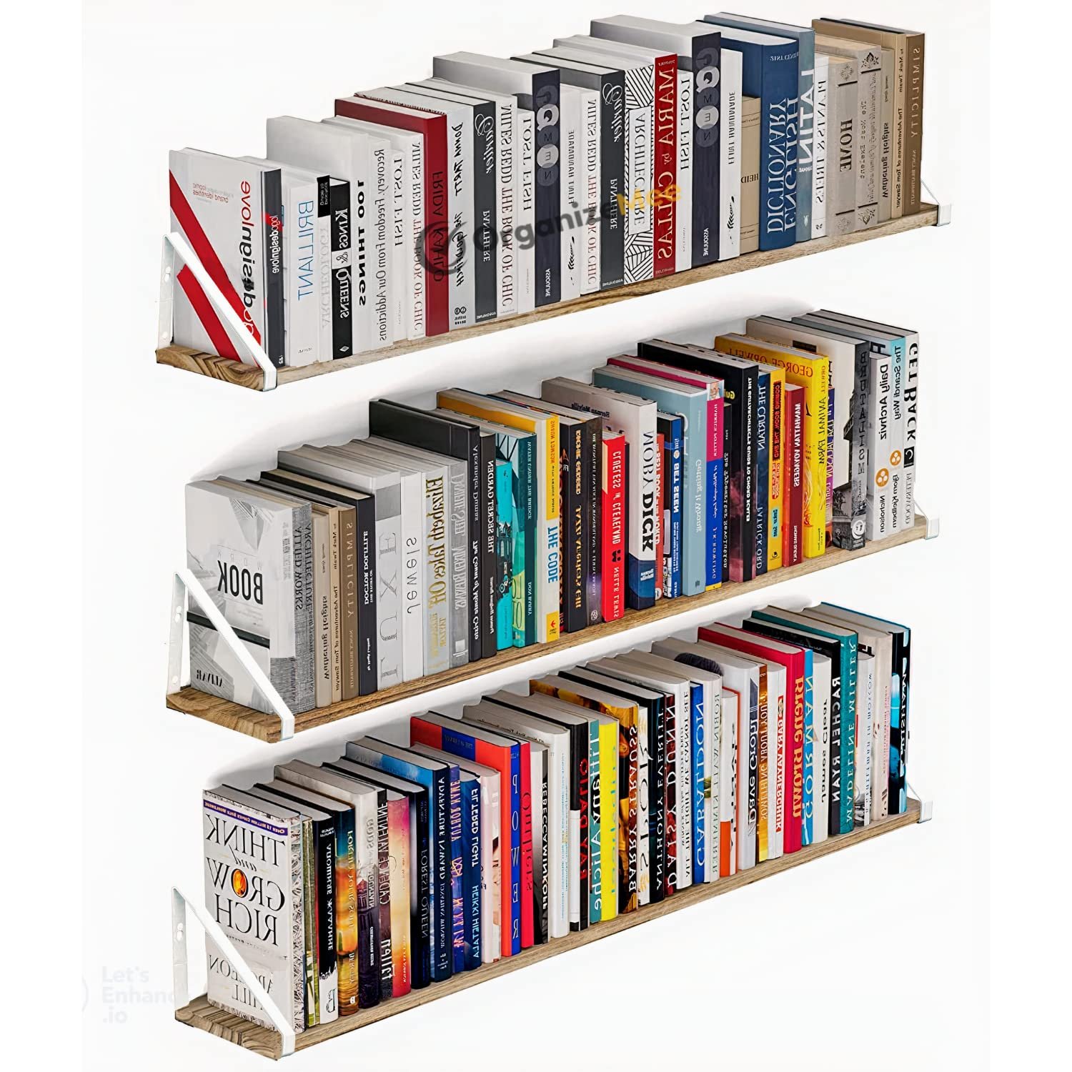 OrganizeMee Wooden Decorative Corner Shelves for Living Room,Floating Shelf for Wall,with Metal Brackets Suitable for Kitchen, Living Room, Bedroom Wall d?cor (46 Inch White Bracket)