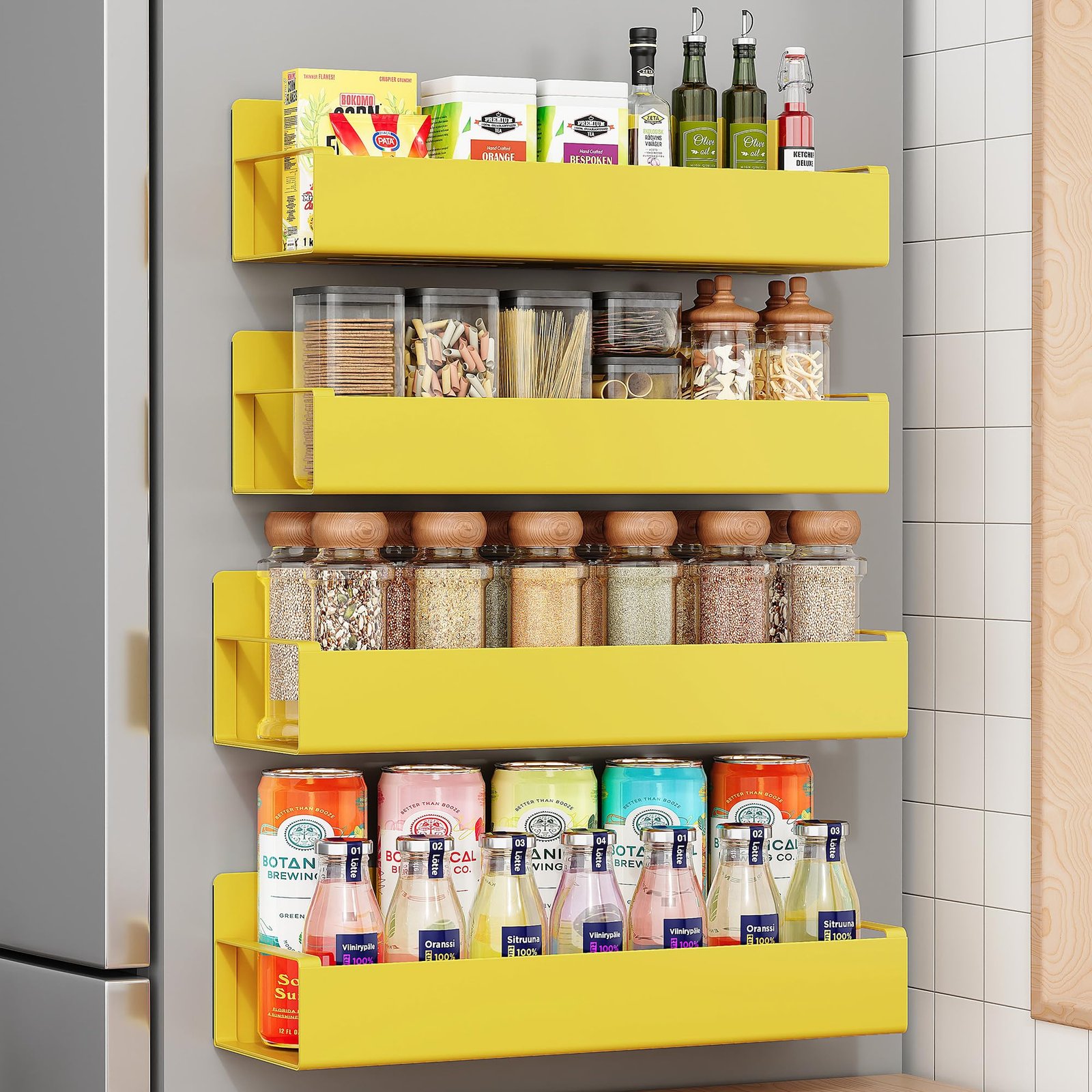 OrganizeMee Movable Kitchen Organizer Storage Spice Magnetic Rack, Decorate Your Fridge,Washing Machine & Microwave Oven with Magnetic Metal Fridge Side Rack 1 Year Warranty: Yellow Set Of 2