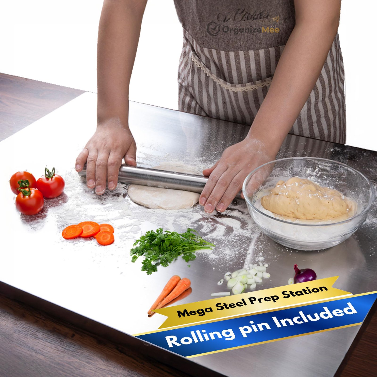 OrganizeMee Stainless Steel 304 Fruit Chopping Cutting Board for Kitchen, Kitchen Metal Chopping Board for Vegetables Breads and Meats, Heavy Duty Safe (Platform 50X39CM)