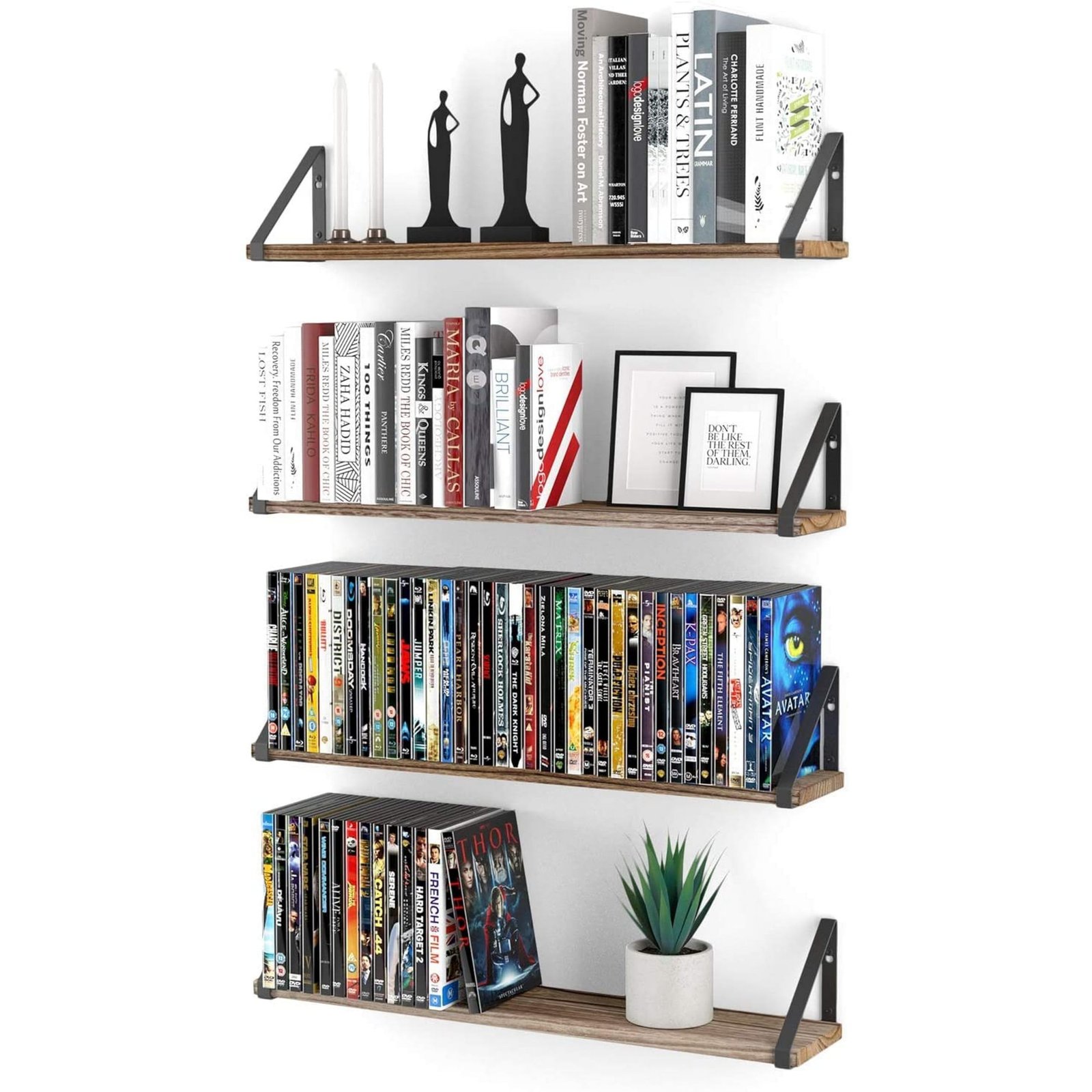 OrganizeMee Wooden Wall Shelf | Floating Pine Wood Rack with Polished Finish & Black Metal Brackets | Ideal for Living Room, Kitchen, or Bedroom Decor | Size: 36" | Qty: 1 Nos