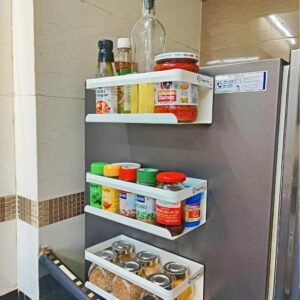 OrganizeMee Kitchen Organizer Storage Spice Magnetic, Decorate Your Fridge,Washing Machine & Microwave Oven with Magnetic Metal Fridge Side Organiser Shelf (White)-SET4