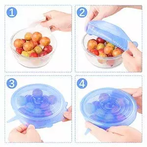 Silicone Stretch Lids Upgraded 6 Pack Various Sizes Rubber Stretchy Miracle Lid Reusable Elastic Bowl Cover for Food Storage Leftover Savers Fit Container Dish Cup (6, Blue)