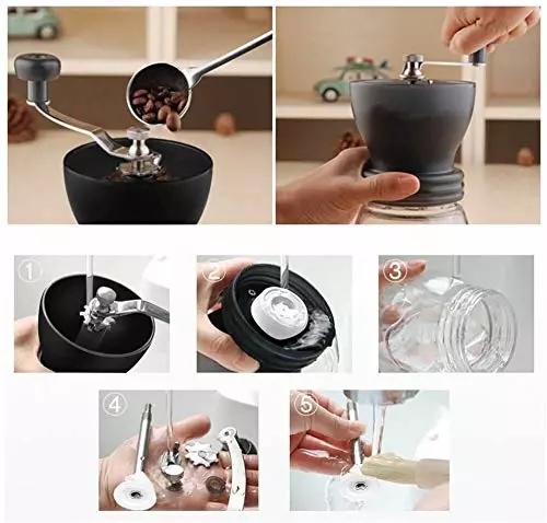 Manual Coffee Bean Grinder, Hand Coffee Mill with 2 Glass Jars Ceramic Burr Stainless Steel Handle for Aeropress, Drip Coffee, Espresso, French Press, Turkish Brew