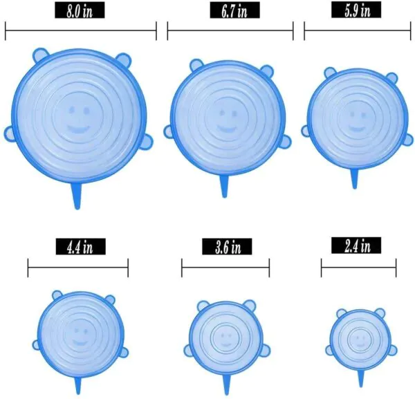 Silicone Stretch Lids Upgraded 6 Pack Various Sizes Rubber Stretchy Miracle Lid Reusable Elastic Bowl Cover for Food Storage Leftover Savers Fit Container Dish Cup (6, Blue)
