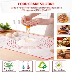 Silicone Pastry Mat with Measurements, Non-Stick Dough mat Pastry Mat Extra Large 16''x24'' Baking Mat Non-Slip BPA Free Fondant Mat, Counter Mat, Oven Liner Pie Crust Mat -RED)